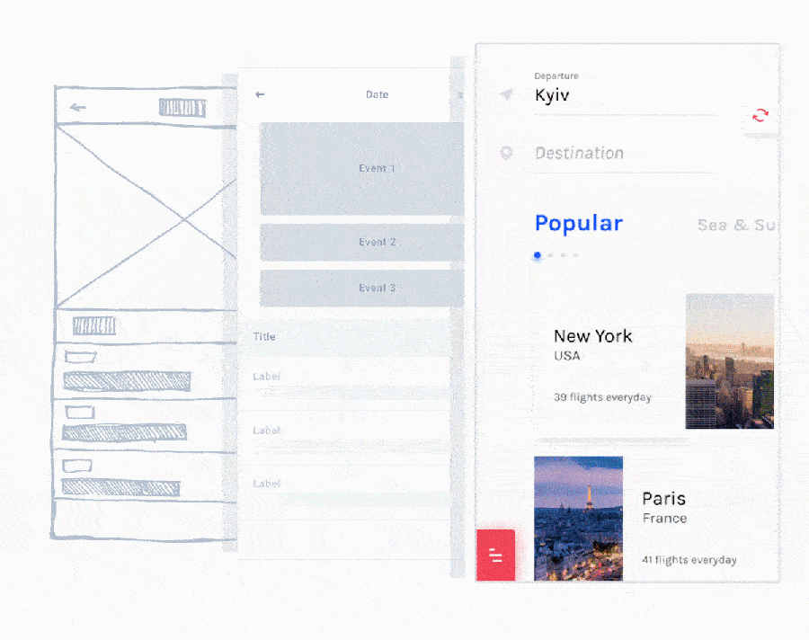 sketch to wireframe to designed app
